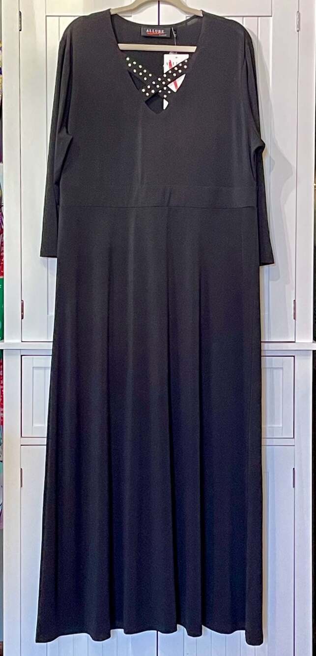 Allure by Julia K. Black Rhinestone Crisscross V-Neck Maxi Dress Size XL